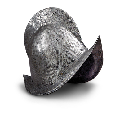 A Spanish comb morion helmet