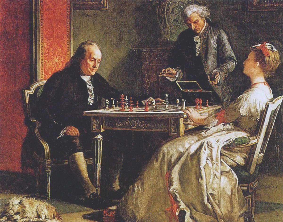 Benjamin Franklin playing chess.