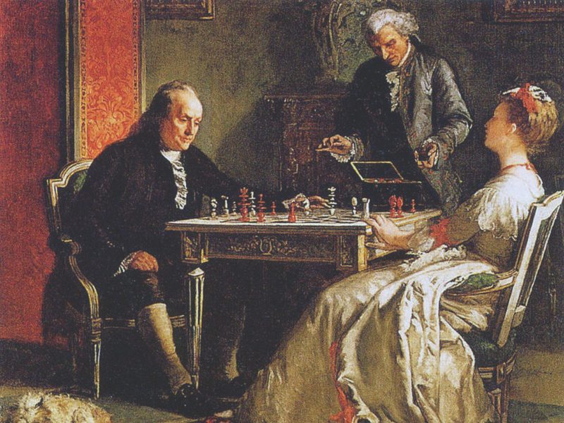 Benjamin Franklin playing chess.