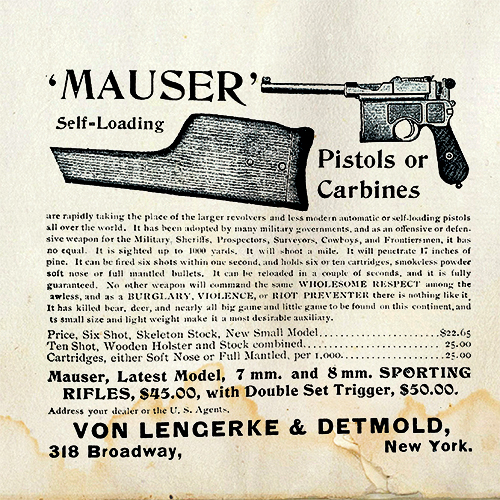 Turn of the century print ad for the Broomhandle Mauser C96