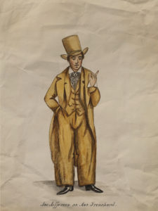 Drawing of actor Joseph Jefferson in costume as Asa Trenchard.