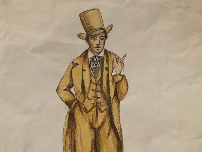 Drawing of actor Joseph Jefferson in costume as Asa Trenchard.