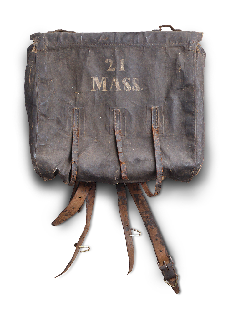 Photo of a knapsack from the 21st Massachusetts Regiment
