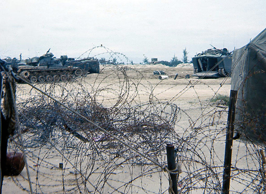 The morning after the attack, the Marines, their tanks and amtracs (amphibious vehicles) have sole possession of the platoon base, largely a mass of rubble.