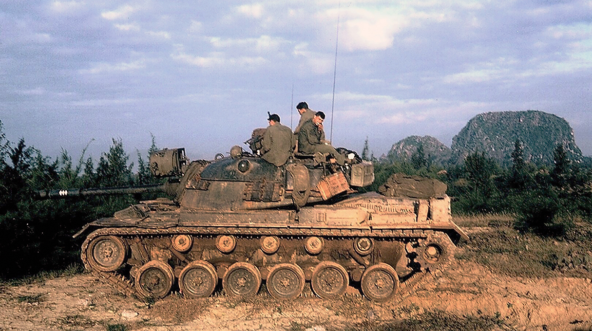 Photo of tank commander Cpl. Gary Soncrant, driver Lance Cpl. Greg Auclair and loader Cpl. Ed Boyette, in a photo by gunner Lance Cpl. Rick Lewis, near Marble Mountain in late 1966