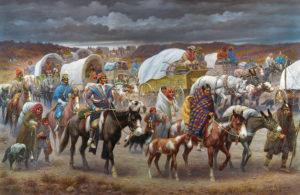 The removal of the Cherokee Native Americans to the West in 1838. Oil on canvas, 1942, by Robert Lindneux.