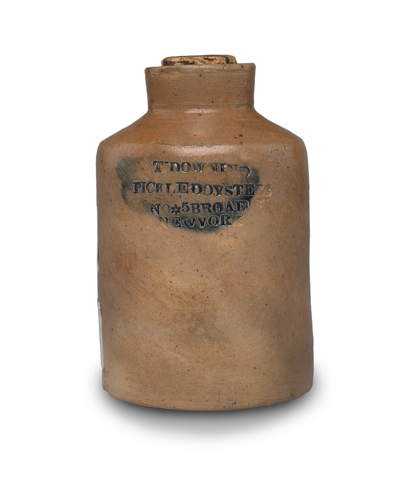 Photo of a Thomas Downing's stoneware oyster crock.