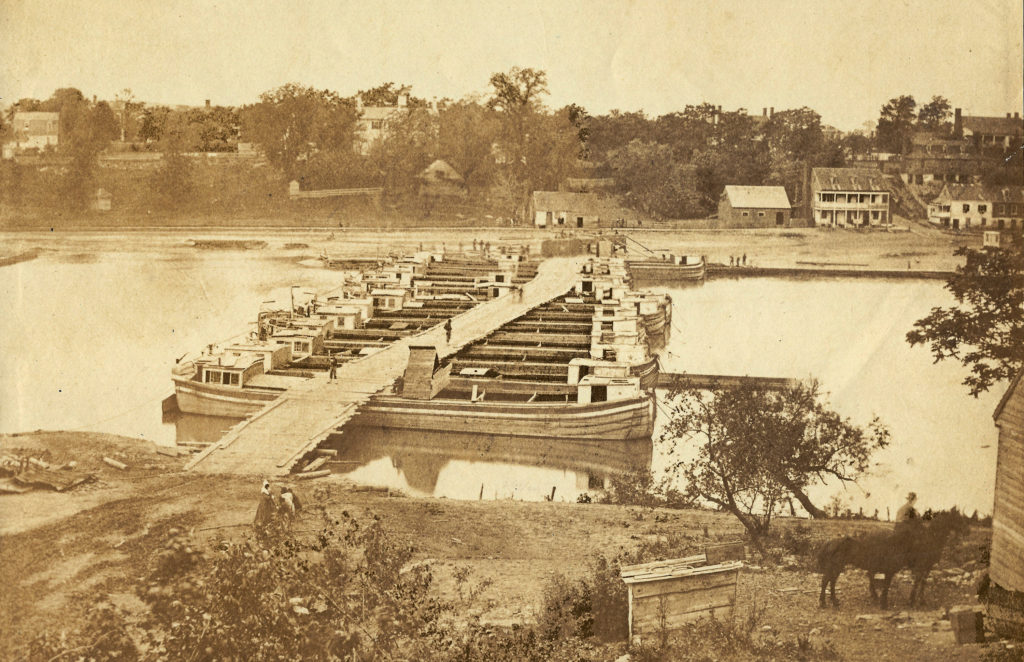 Canal-boat pontoon bridge at Fredericksburg
