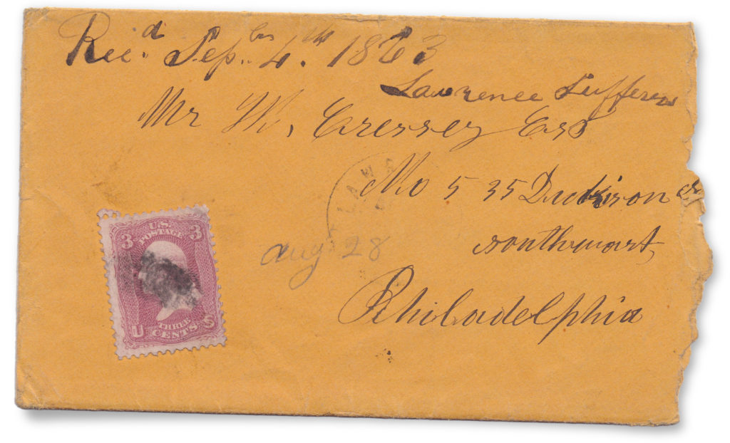 Envelope containing Shaw's letter about Quantrill's Raid
