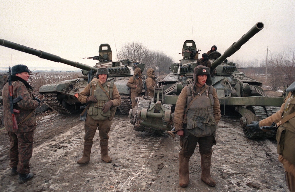 Russian unit with tanks in Chechnya, 1994
