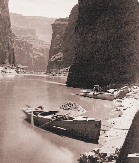 An expedition down the Colorado River, through the Grand Canyons, in 1871.