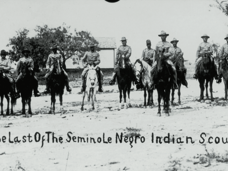 Black Seminole scouts on horseback.