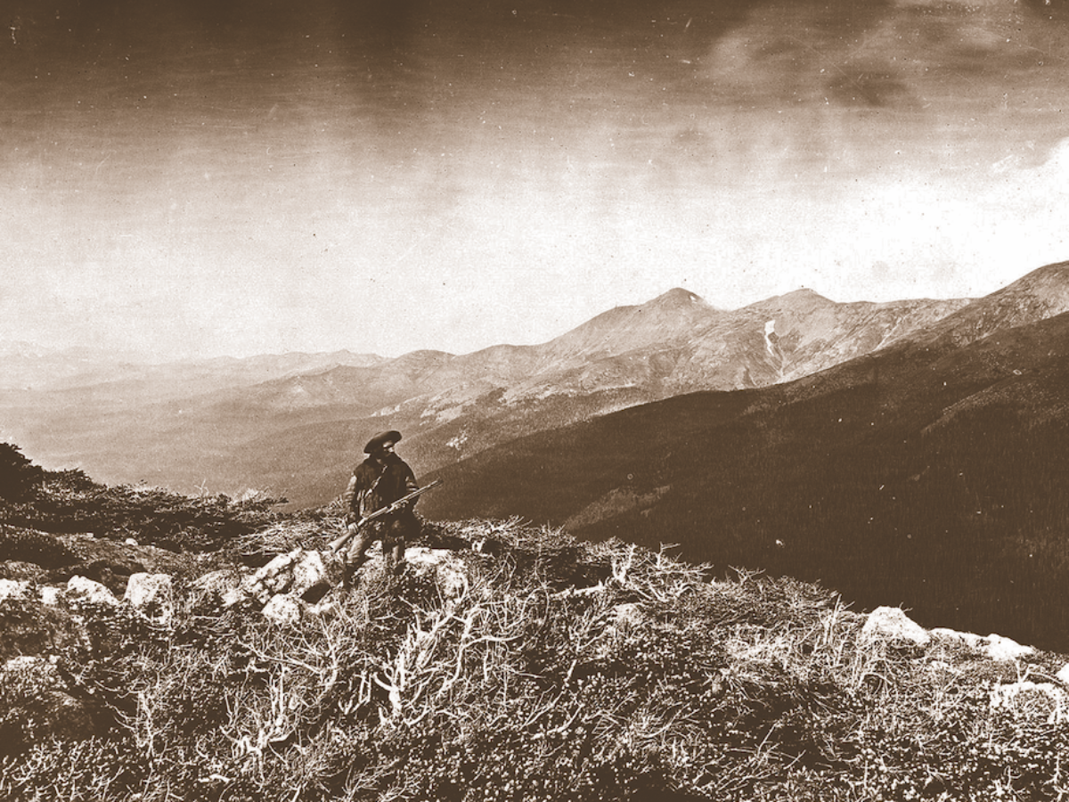 Harry Yount, America's first park ranger, poses at Colorado's Berthoud Pass