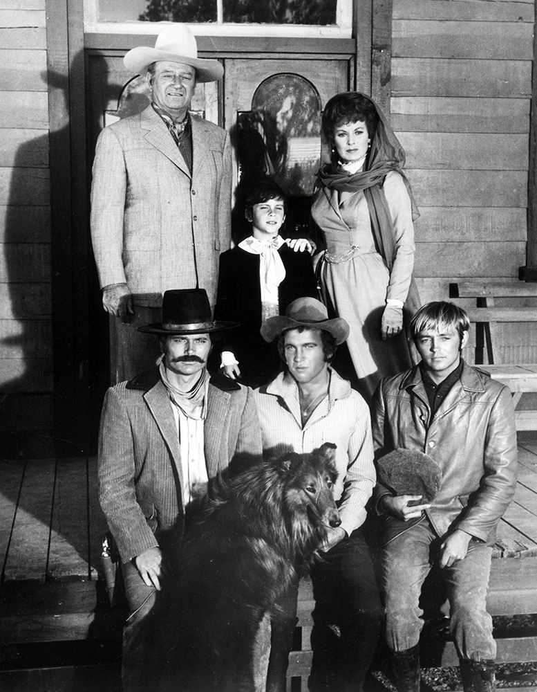 The cast of the 1971 film Big Jake, including John Wayne, sons Ethan and Patrick, Maureen O'Hara, Bobby Vinton and Christopher Mitchum