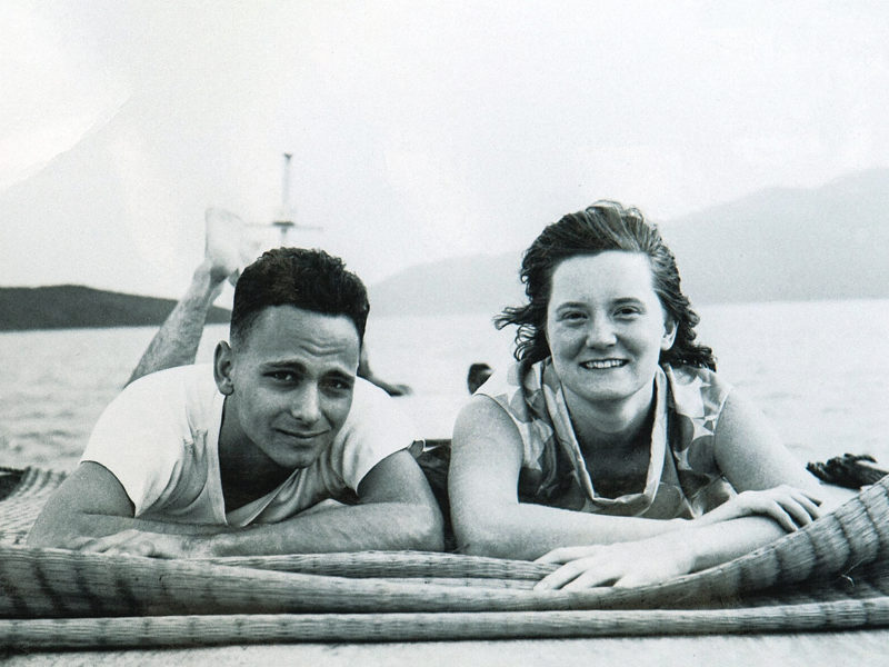 Photo of Barbara Robbins in South Vietnam, enjoys a day with friend Bill McDonald on a rented fishing boat off the coast of Nha Trang in fall 1964.