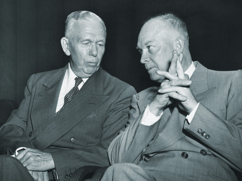 Photo of Former Secretary of State George Marshall, left, with Columbia University president Dwight Eisenhower in the early 1950s