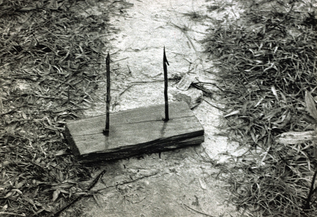 War and Conflict, The Vietnam War, pic: 1965, South Vietnam, Jagged spikes embedded in wood, a Viet Cong booby trap aimed at maiming their enemies, The spikes are often coated with poison to increase the misery (Photo by Rolls Press/Popperfoto via Getty Images/Getty Images)