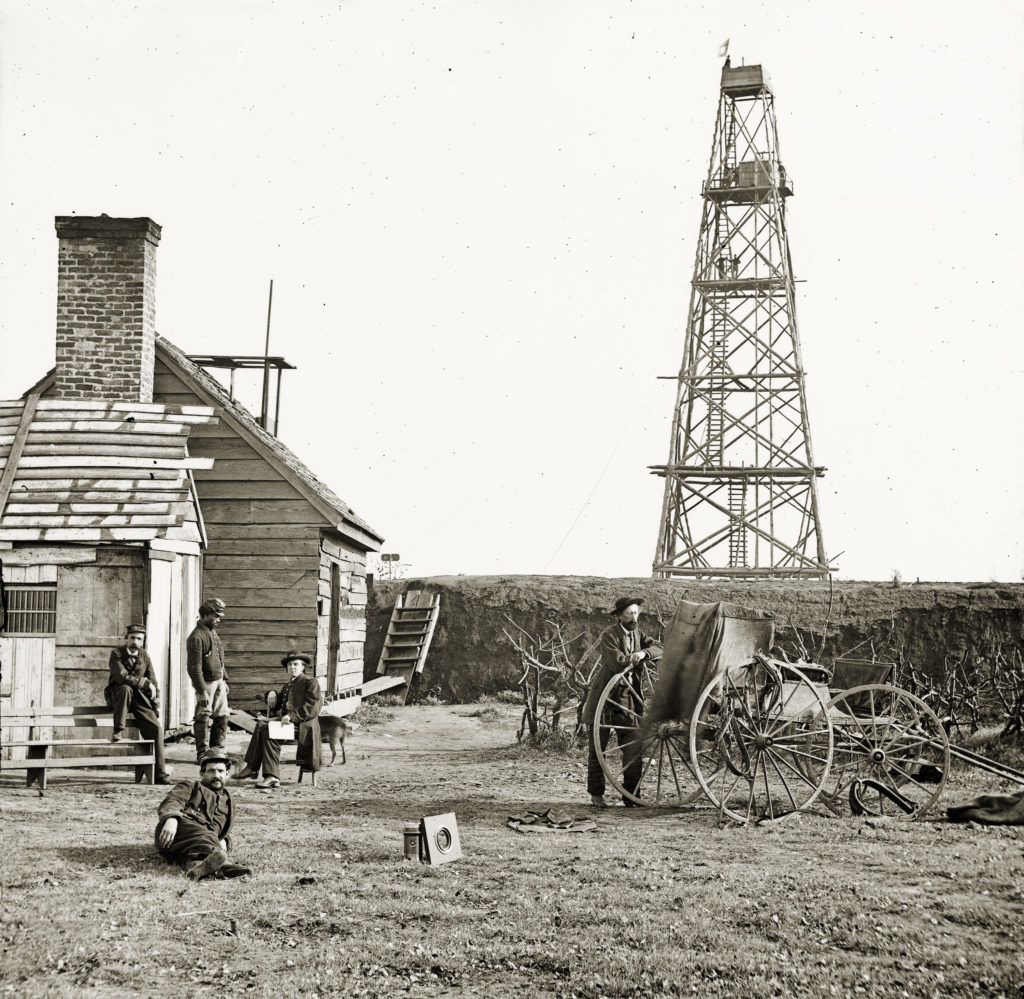 Members of Butler's Signal Corps with signal tower