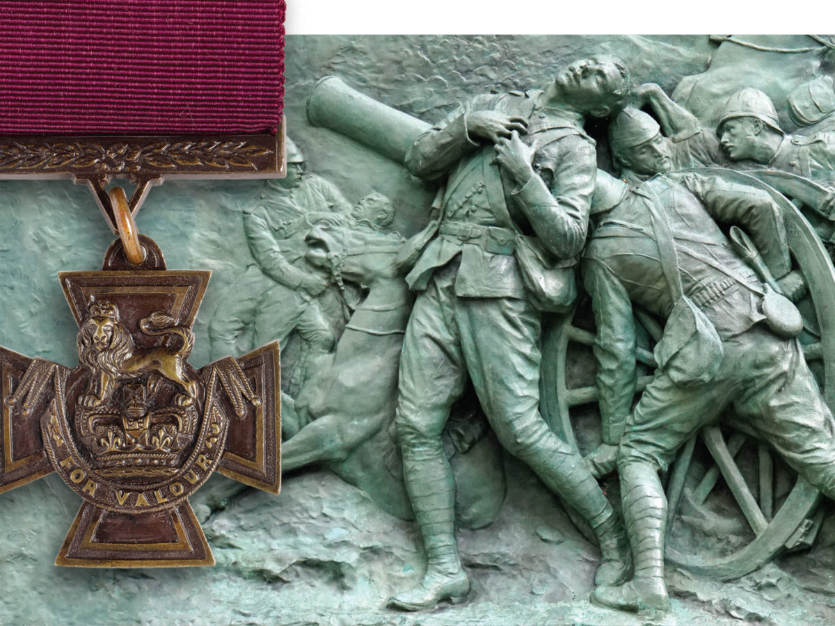 Victoria Cross with Canadian soldiers on monument
