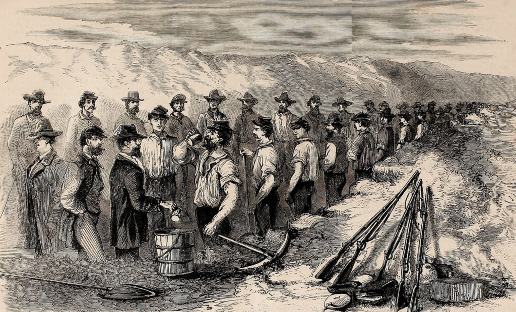 Troops lined up for alcohol rations, Petersburg Va.