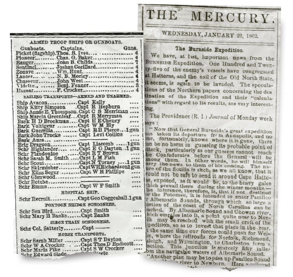 Newspaper clippings about Burnside's expedition
