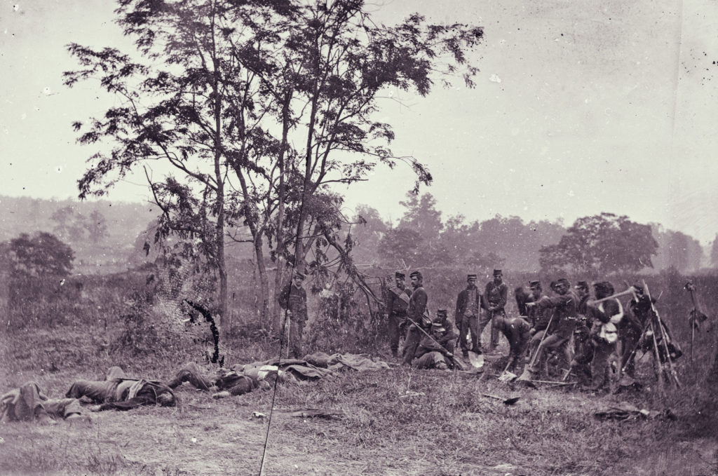 Burying soldiers on Antietam battlefield