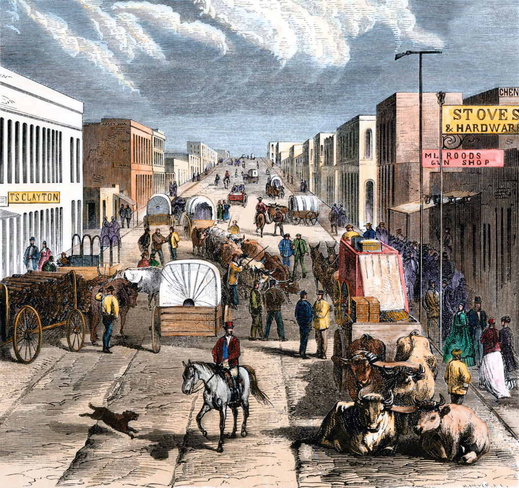 Denver street scene in 1870s