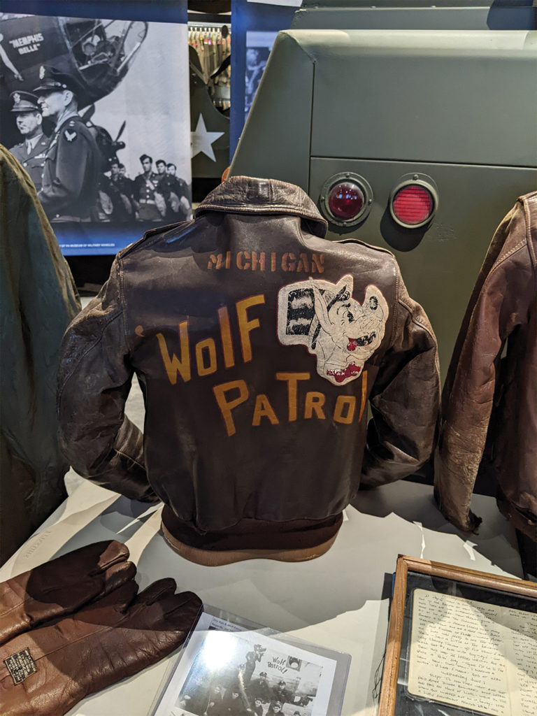 Photo of a Wolf Patrol jacket at The World War II American Experience Museum.