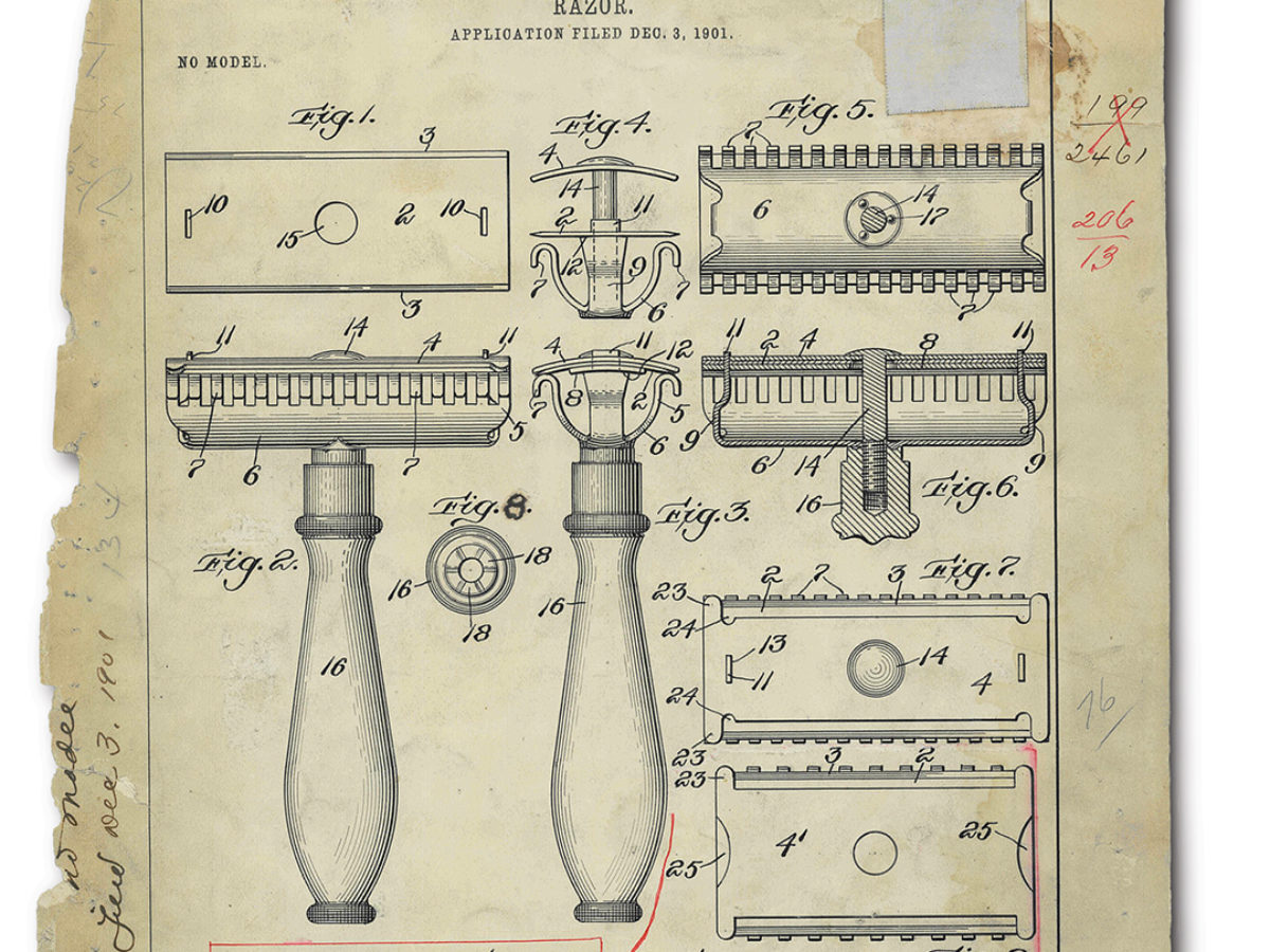 Photo of a patent drawing for a Gillette razor.