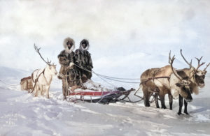Lomen brothers behind a reindeer sled
