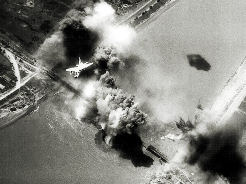 Photo of Operation Linebacker was the title of a U. S. Seventh Air Force and U. S. Navy Task Force 77 aerial interdiction campaign conducted against the Democratic Republic of Vietnam (North Vietnam) from 9 May to 23 October 1972, during the Vietnam War. Its purpose was to halt or slow the transportation of supplies and materials for the Nguyen Hue Offensive (known in the West as the Easter Offensive), an invasion of the Republic of Vietnam (South Vietnam), by forces of the People's Army of Vietnam (PAVN), that had been launched on 30 March. Linebacker was the first continuous bombing effort conducted against North Vietnam since the bombing halt instituted by President Lyndon B. Johnson in November 1968.