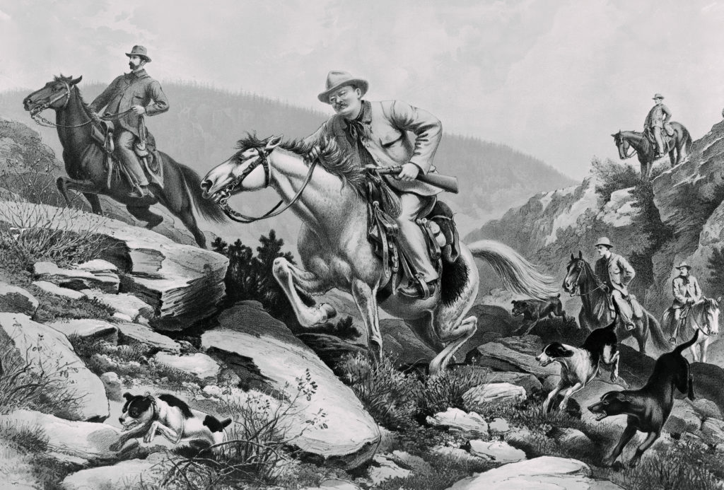 Teddy Roosevelt hunting on horseback