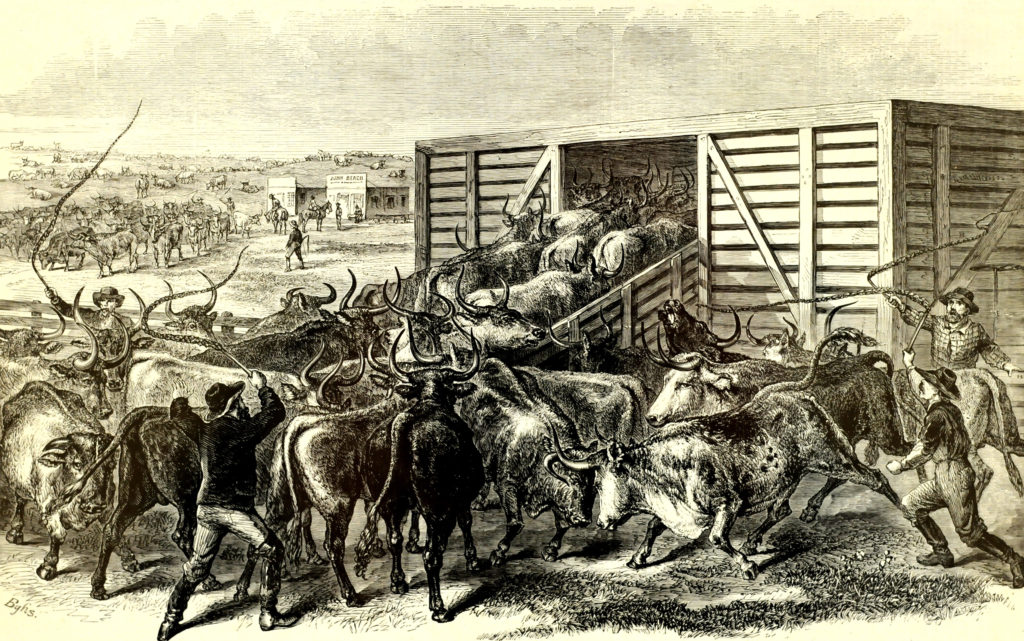 Cattle drivers in Abilene, Kansas