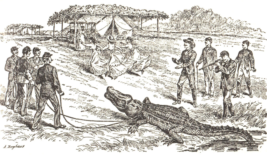 Officers catching an alligator