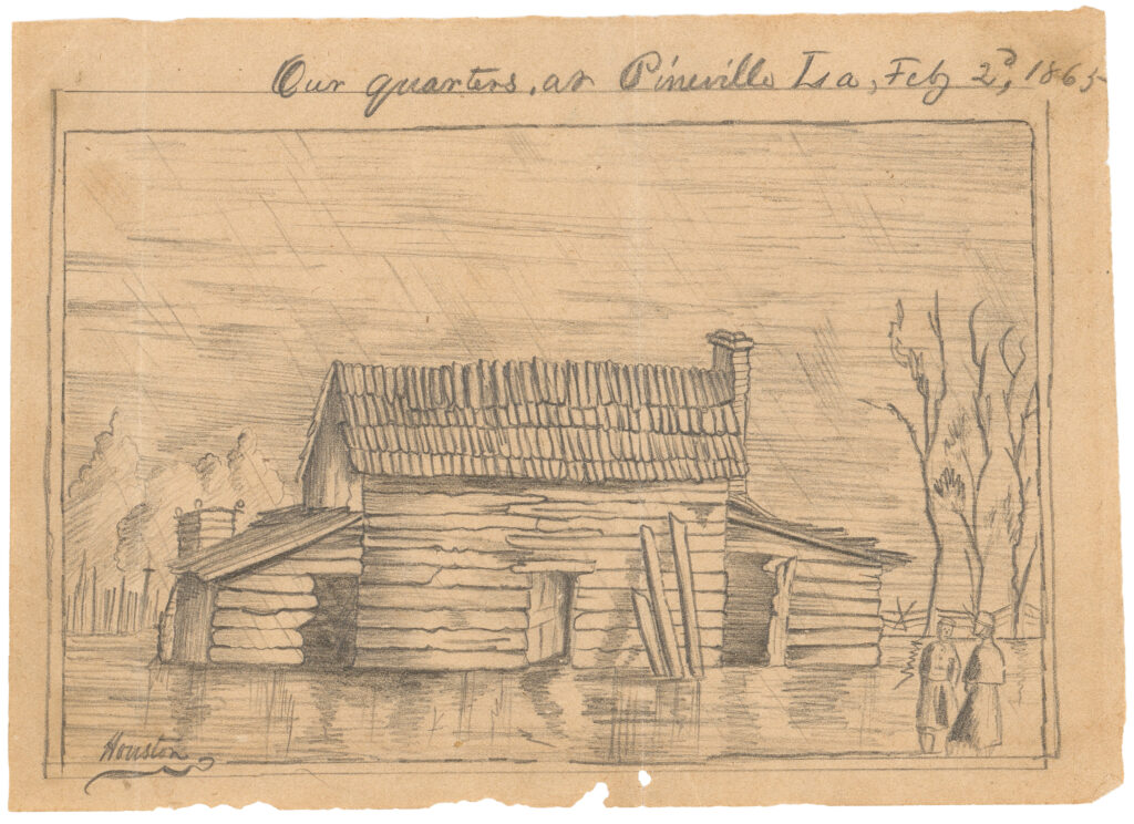 Drawing of Fort Randolph log cabin