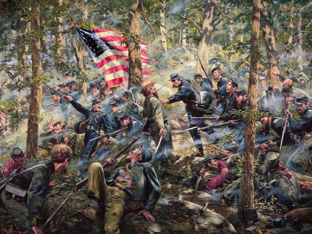 20th Maine charge down Little Round Top
