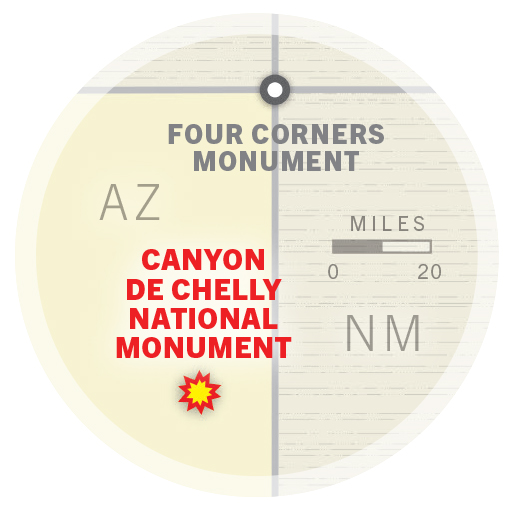 Map showing the location of the Canyon De Chelly National Monument.