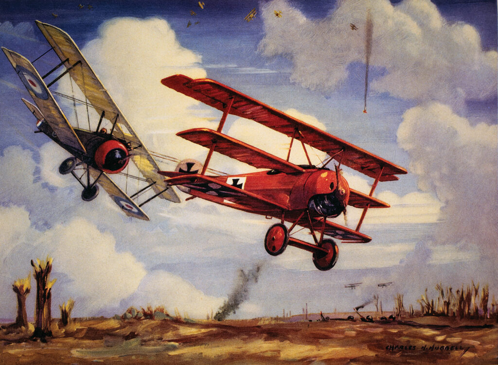 Painting of the Red Baron being shot down.