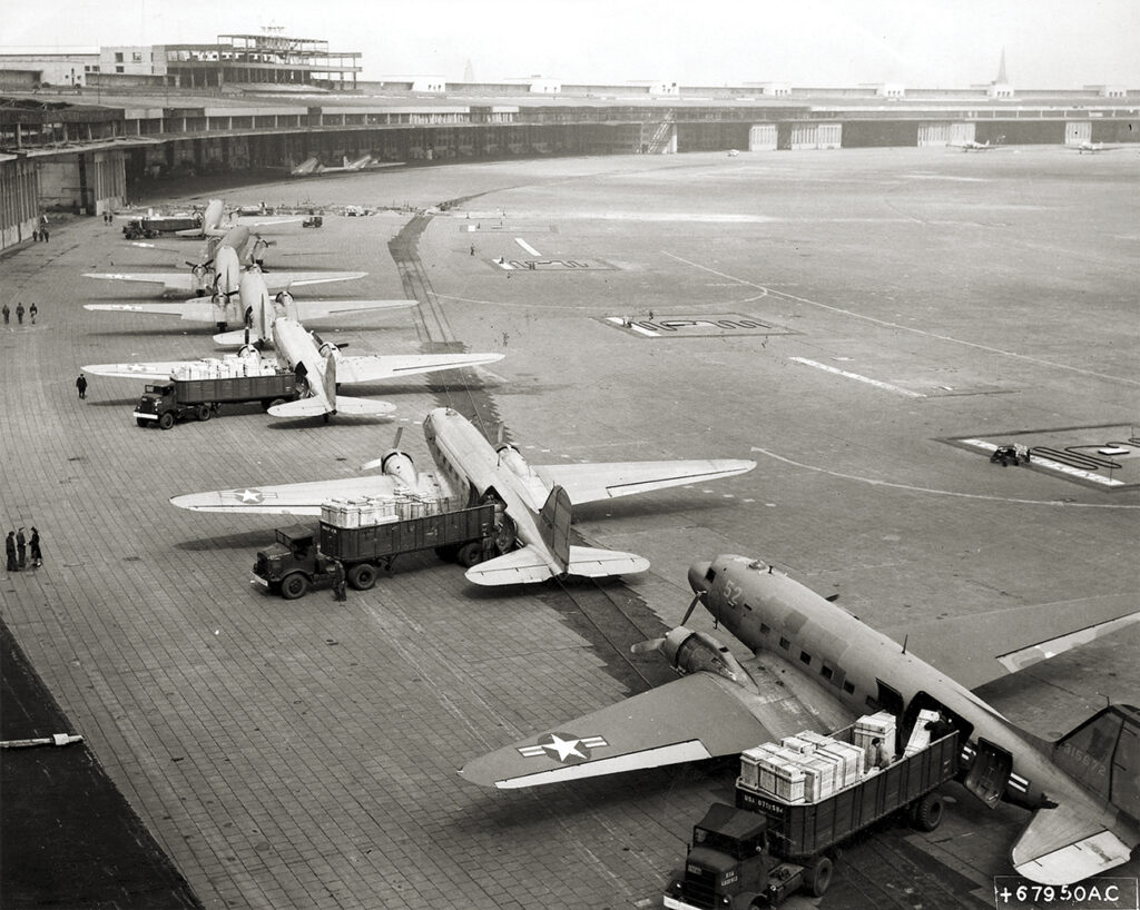 Photo of C-47's on tarmac during operation Berlin Airlift.