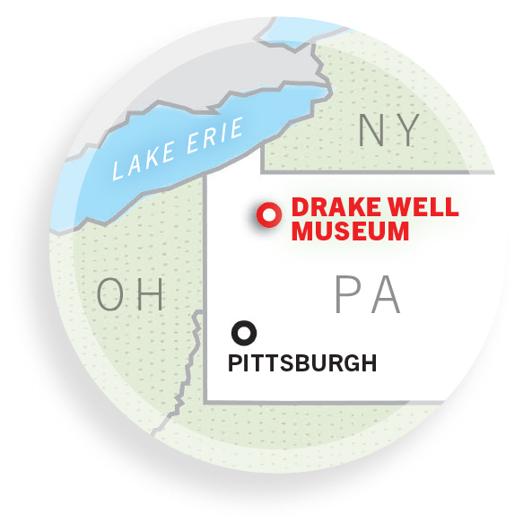 Map showing the location of the Drake Well Museum.