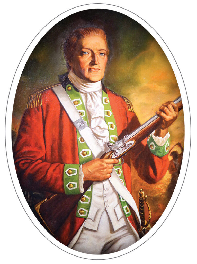 Painting of Patrick Ferguson holding his rifle.