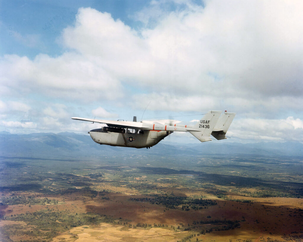 Photo of a O-2A in flight near Pleiku, 1968.