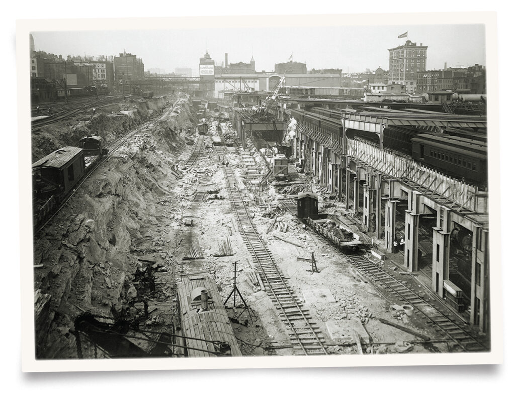 Photo of excavations needed for the construction of Manhattan’s Grand Central Station, 1908.