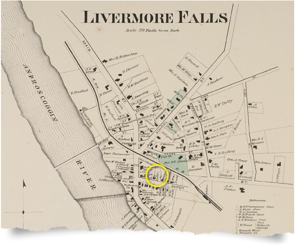 Map of Livermore Falls, Maine, with Larkin store indicated