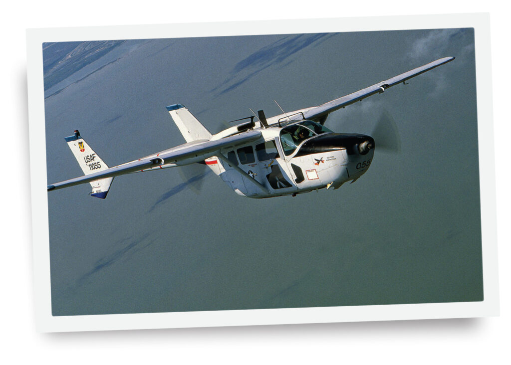 Photo of a restored Vietnam-era Cessna O-2 Skymaster.