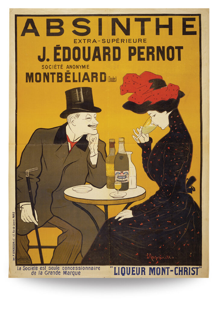 A French absinthe poster, with a man and woman drinking.