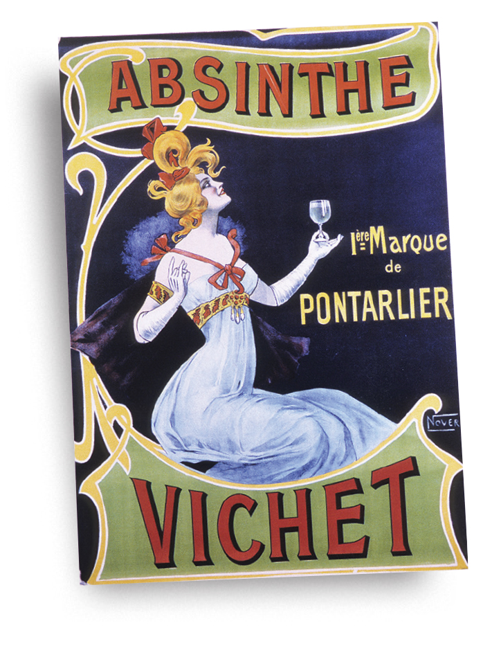 Photo of a French absinthe poster with a woman.