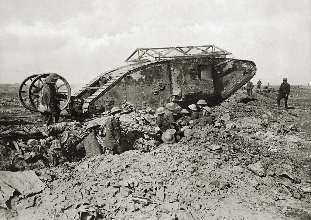 Photo of a Mark I tank.