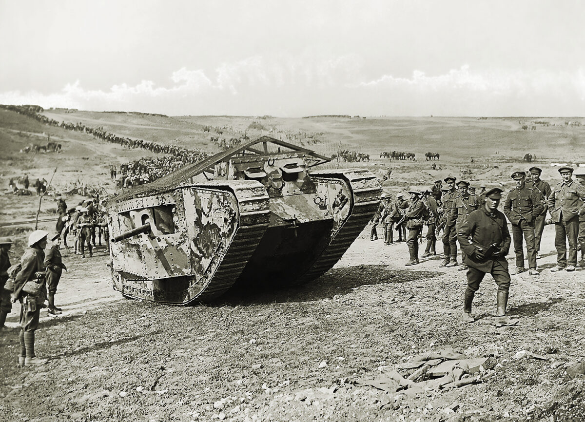Photo of the Clan Leslie British Mark tank at the battle of Flers-Courcelette, France.