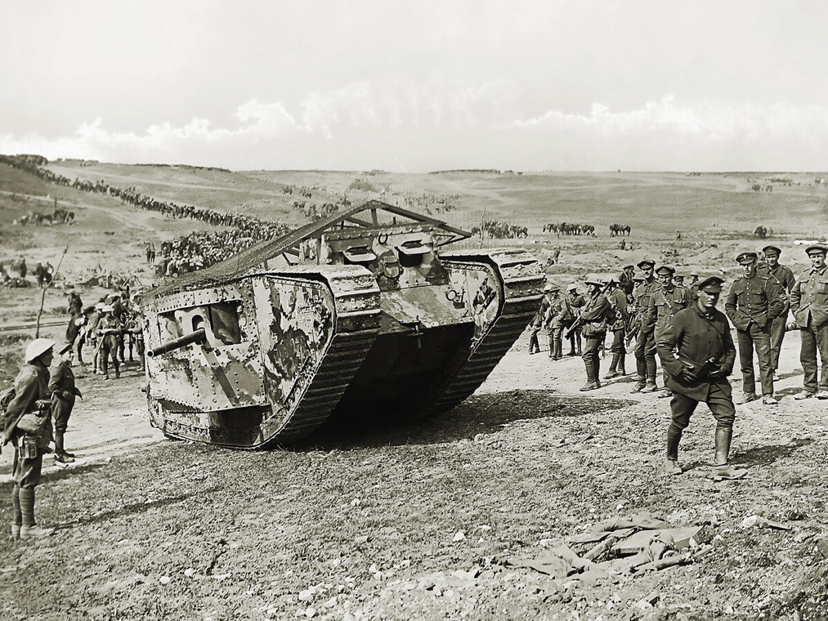 Photo of the Clan Leslie British Mark tank at the battle of Flers-Courcelette, France.